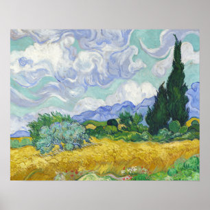 Van Gogh Spannmålsfält med Cypressträd Konst Poster