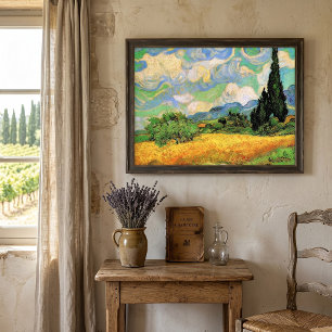 Van Gogh Spannmålsfält med Cypressträd på Haute Ga Poster