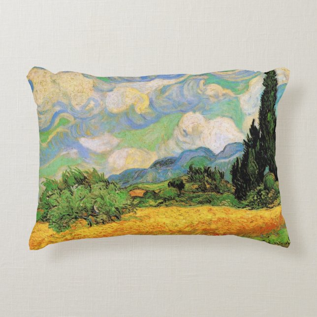 Van Gogh Spannmålsfält med Cypressträd på Haute Ga Prydnadskudde (Framsidan)