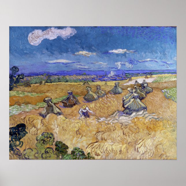 Van Gogh - Spannmålsfält med skördare Auvers Poster (Framsidan)