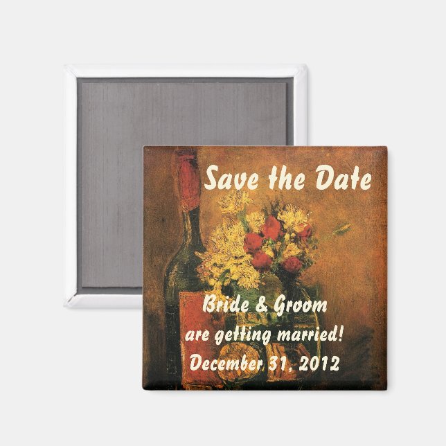 Van Gogh Spara datum med blommor och vin! Magnet (Front/Back)