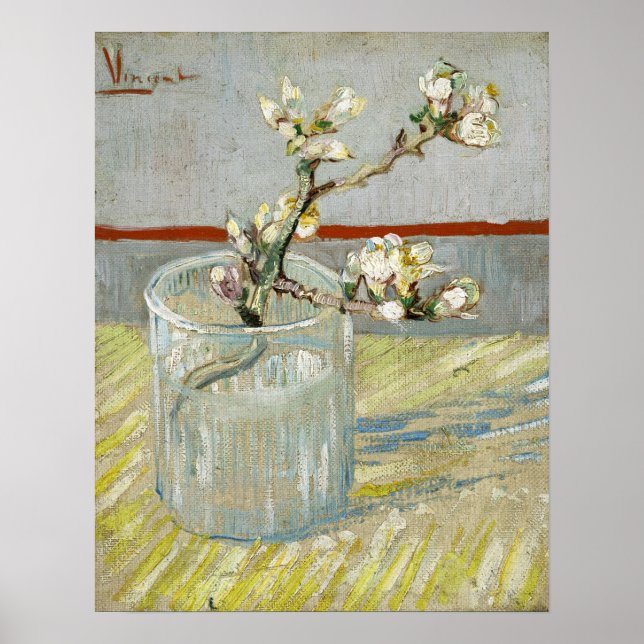 Van Gogh - Sprig av Blommar mandel i ett glas Poster (Framsidan)