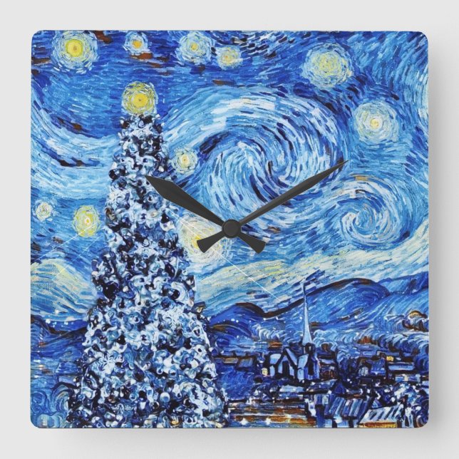 Van Gogh - Stärkelsenatten - Vit jul Fyrkantig Klocka (Framsida)