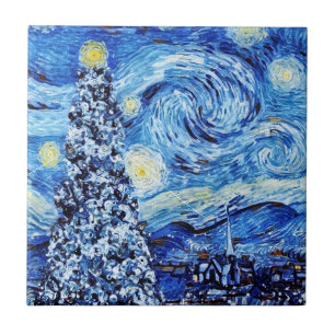 Van Gogh - Stärkelsenatten - Vit jul Kakelplatta