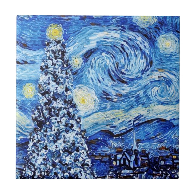 Van Gogh - Stärkelsenatten - Vit jul Kakelplatta (Framsidan)