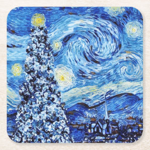 Van Gogh - Stärkelsenatten - Vit jul Underlägg Papper Kvadrat