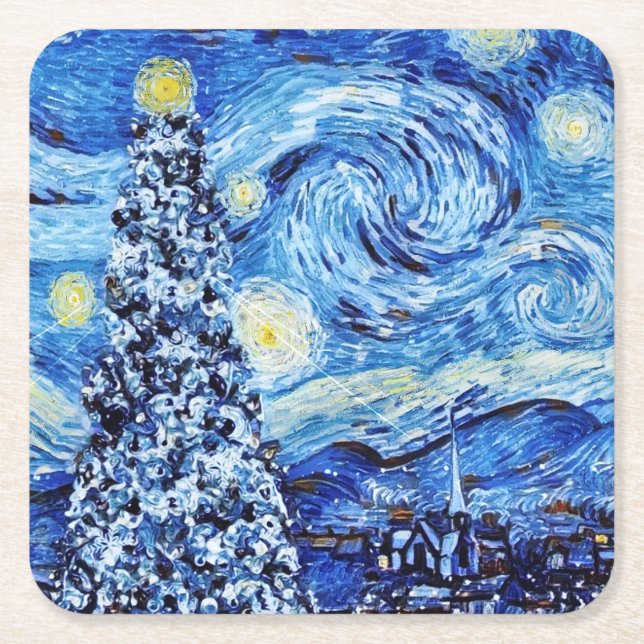 Van Gogh - Stärkelsenatten - Vit jul Underlägg Papper Kvadrat (Framsidan)