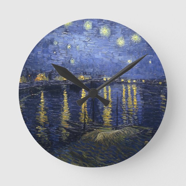 Van Gogh Starry Natt om Rhone Rund Klocka (Framsida)