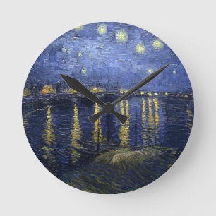 Van Gogh Starry Natt om Rhone Rund Klocka
