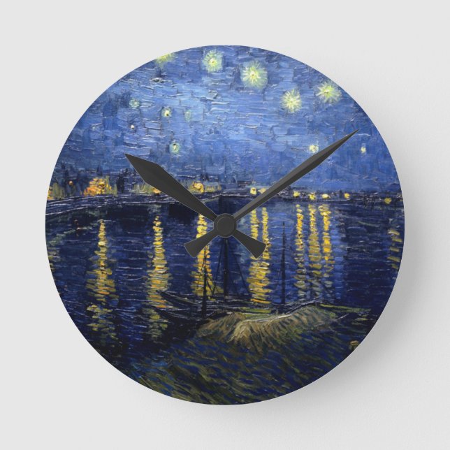 Van Gogh Starry natt över Rhone Rund Klocka (Framsida)