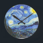 Van Gogh Starry Natt Rund Klocka<br><div class="desc">"van gogh",  vincent,  stjärnmörker,  målning,  berömd,  vintage,  stjärnor,  himlar,  konst,  blått</div>