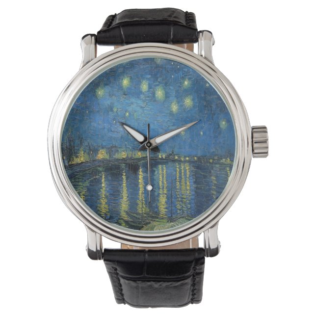 Van Gogh Starry Natten över Rhone Armbandsur (Framsida)