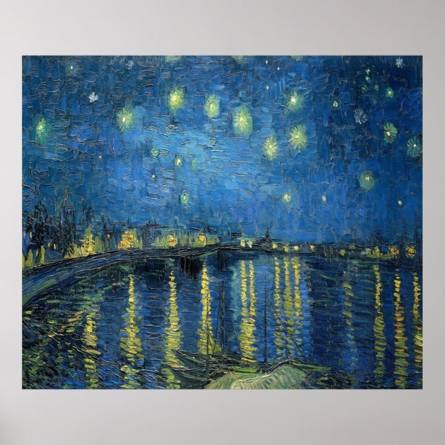 Van Gogh Starry Natten över Rhone Poster (Framsidan)
