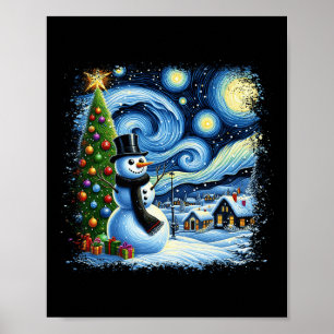 Van Gogh Starry Nattjul Snögubbe Snowy Nigh Poster