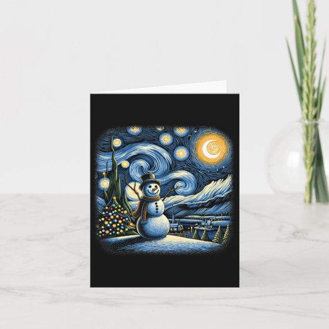 Van Gogh Starry Nattjul Snögubbe Winter Sno Kort (Framsida)