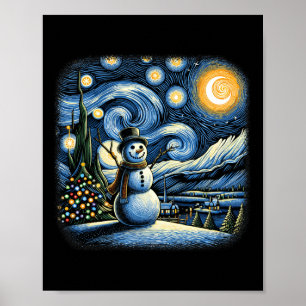 Van Gogh Starry Nattjul Snögubbe Winter Sno Poster