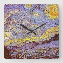 Van Gogh Starry Nattnattbit Fyrkantig Klocka