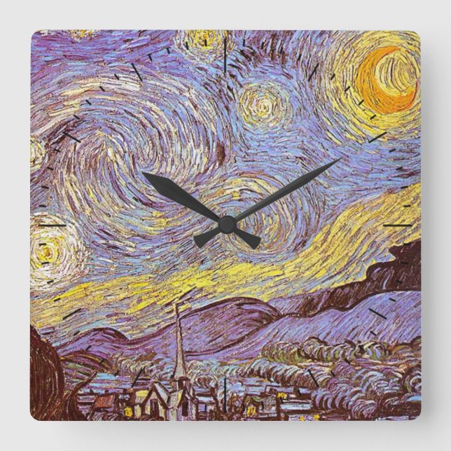 Van Gogh Starry Nattnattbit Fyrkantig Klocka (Framsida)