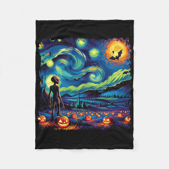 Van Gogh Starry Night Alien Man Halloween Fall Pum Fleecefilt (Framsidan)