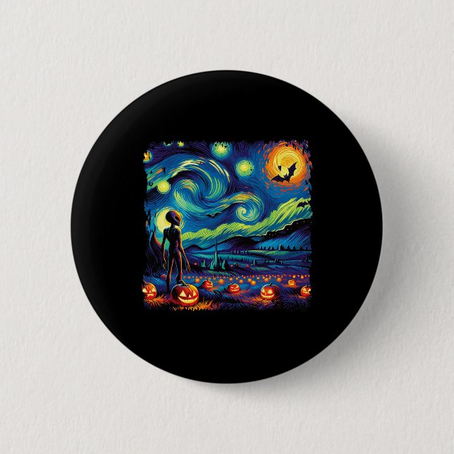 Van Gogh Starry Night Alien Man Halloween Fall Pum Knapp (Framsida)
