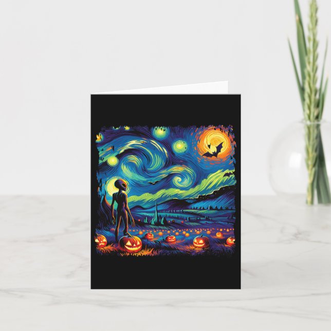 Van Gogh Starry Night Alien Man Halloween Fall Pum Kort (Framsida)