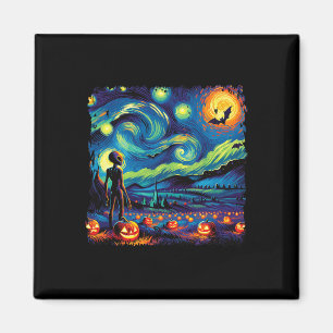 Van Gogh Starry Night Alien Man Halloween Fall Pum Magnet