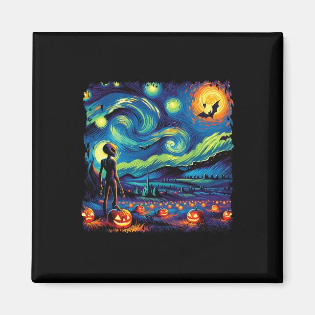 Van Gogh Starry Night Alien Man Halloween Fall Pum Magnet (Framsidan)