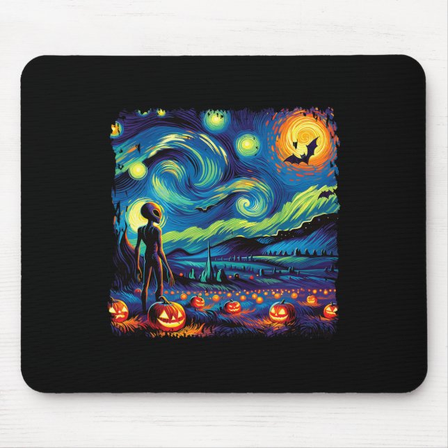 Van Gogh Starry Night Alien Man Halloween Fall Pum Musmatta (Framsidan)