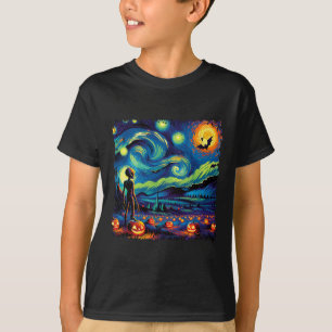 Van Gogh Starry Night Alien Man Halloween Fall Pum T Shirt