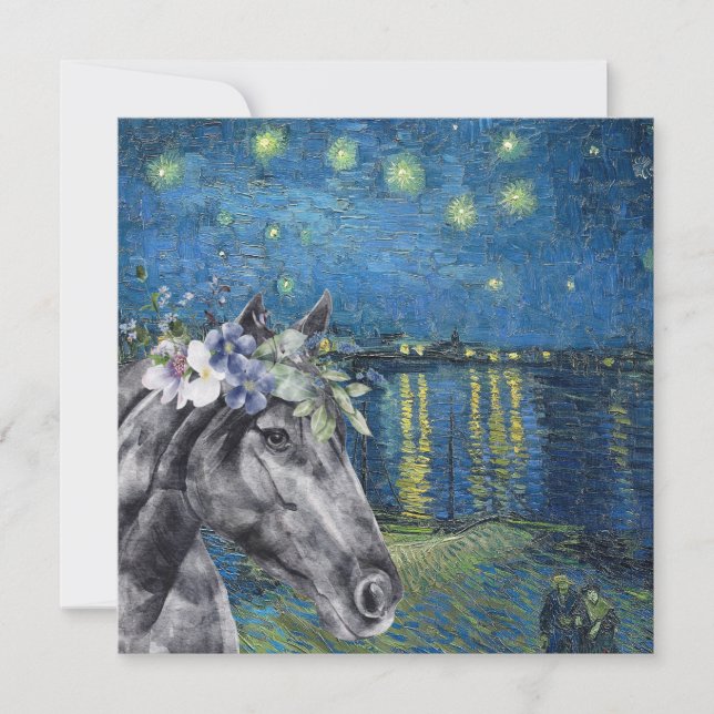 Van Gogh Starry Night and Black Horse Flat Card (Framsida)