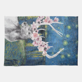 Van Gogh Starry Night and Flower Stag Compilation Kökshandduk
