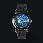 Van Gogh Starry night Armbandsur<br><div class="desc">Van Goghs berömd,  "Starry Natt". Under sin vistelse på Saint Remy-asyl på 1880-talet skildrade van Gogh det rullande backe och cypress träd som han såg från sitt fönster. Digitalt utökat med PixDezines. Copyright © 2008-2016 PixDezines.com™ och PixDezines™ på zazzle.com. Alla rättigheter förbehållna.</div>