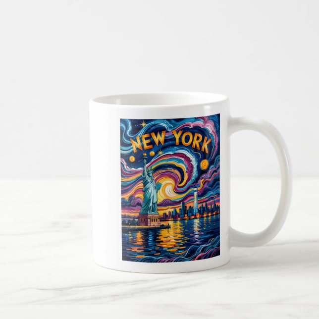 Van Gogh Starry Night Art New York Liberty Skyline Kaffemugg (Höger)