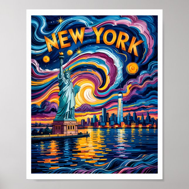 Van Gogh Starry Night Art New York Liberty Skyline Poster (Framsidan)