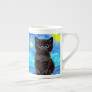 Van Gogh Starry Night Black Cat Benporslin Mugg