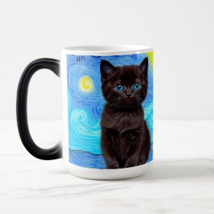 Van Gogh Starry Night Black Cat Magisk Mugg