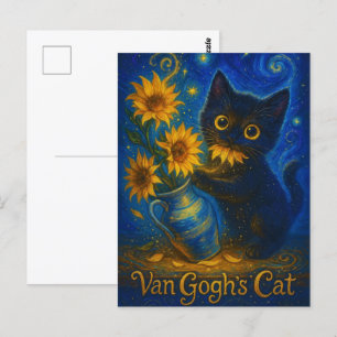 Van Gogh Starry Night Black Cat med solblommor Vykort
