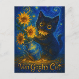 Van Gogh Starry Night Black Cat med solblommor Vykort