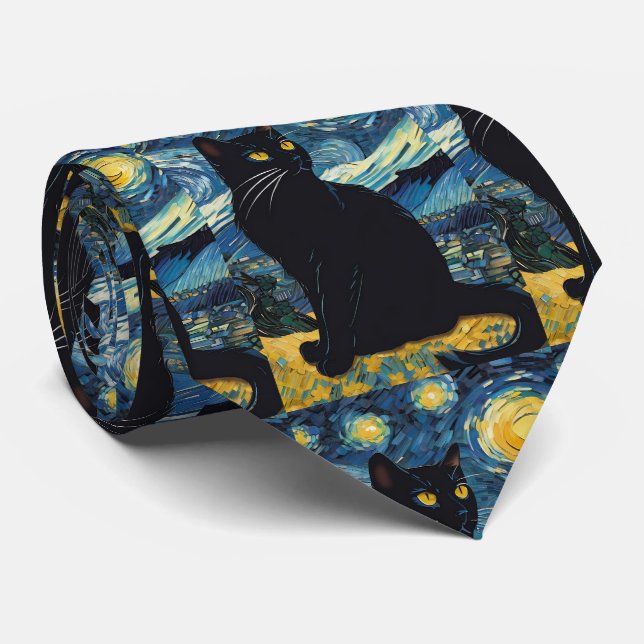 Van Gogh Starry Night Black Cat Slips (Rullad)