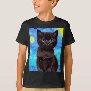 Van Gogh Starry Night Black Cat T Shirt