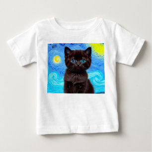 Van Gogh Starry Night Black Cat T Shirt