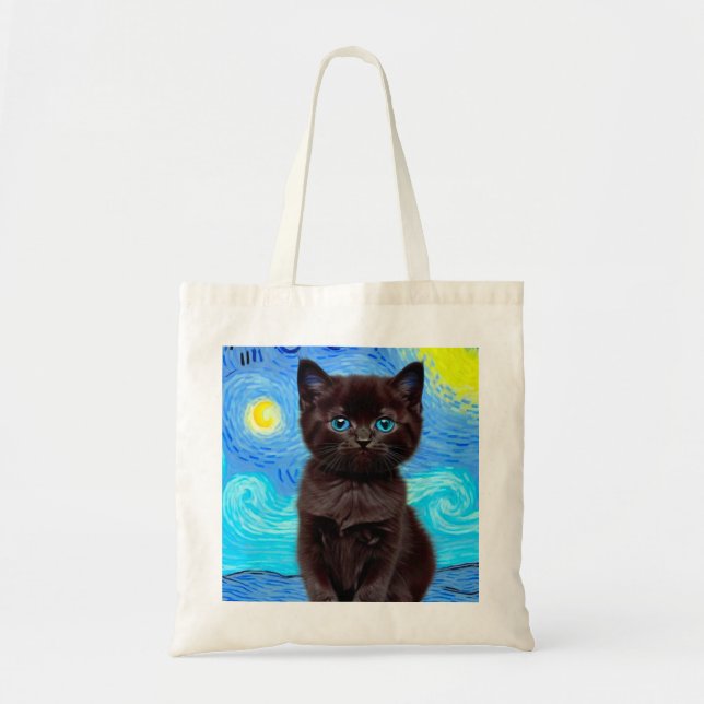 Van Gogh Starry Night Black Cat Tygkasse (Framsidan)