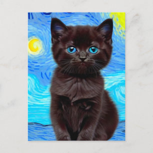 Van Gogh Starry Night Black Cat Vykort