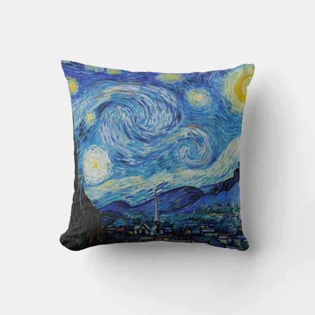 Van Gogh Starry Night. Blått intryck himmel art Kudde (Framsida)