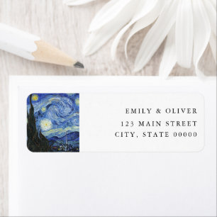 Van Gogh Starry Night Bröllop Returadress Etikett