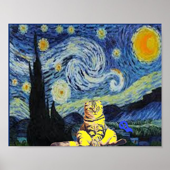 Van Gogh - Starry Night, Cat Art Parody Poster (Framsidan)