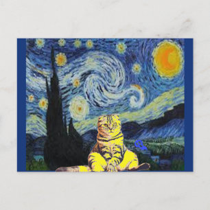 Van Gogh - Starry Night, Cat Art Parody   Vykort