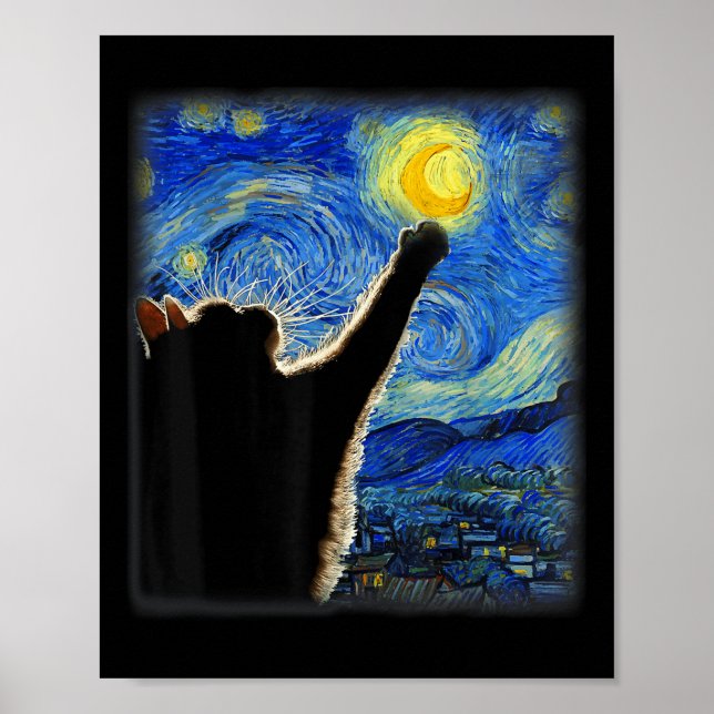 Van Gogh Starry Night Cat - Clic Fit, Cat Lover_mo Poster (Framsidan)