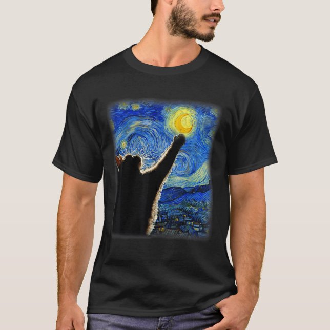 Van Gogh Starry Night Cat - Clic Fit, Cat Lover_mo T Shirt (Framsida)
