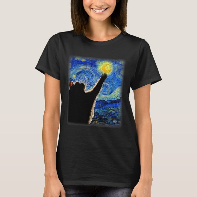 Van Gogh Starry Night Cat - Clic Fit T Shirt (Framsida)